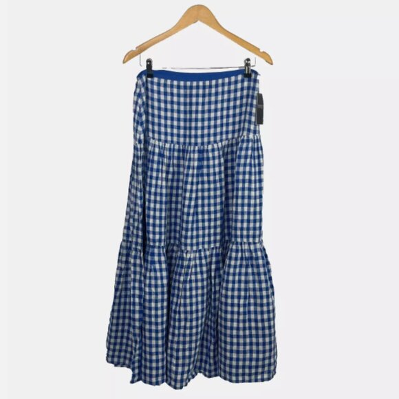 Lauren Ralph Lauren NWT Black Label Blue Gingham Tiered Check Maxi Skirt - Picture 2 of 13